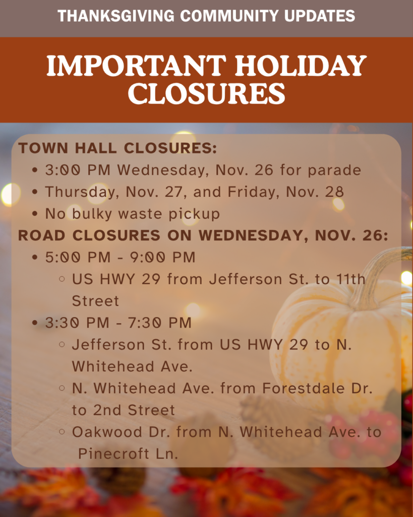 Important Holiday Closures notice